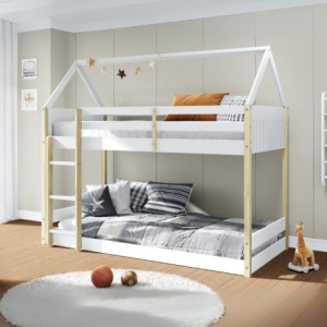 Zoom Letto a castello Montessori con struttura a casa in legno colore bianco