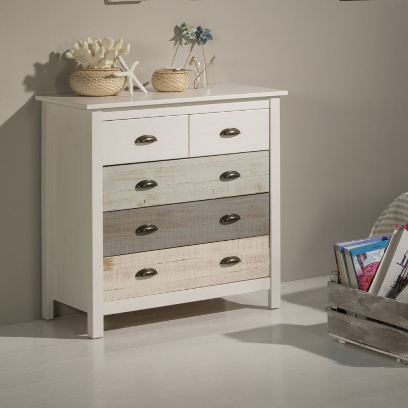 Comò Romantica 3 cassettoni 2 cassettini legno massiccio multicolor