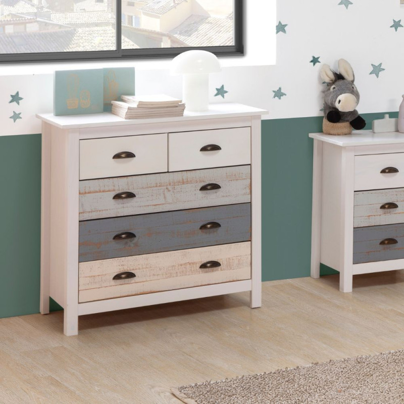 Comò Romantica 3 cassettoni 2 cassettini legno massiccio multicolor