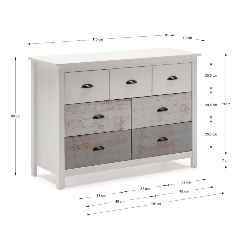 Comò Romantica 4 cassetti 3 cassettini legno massiccio multicolor