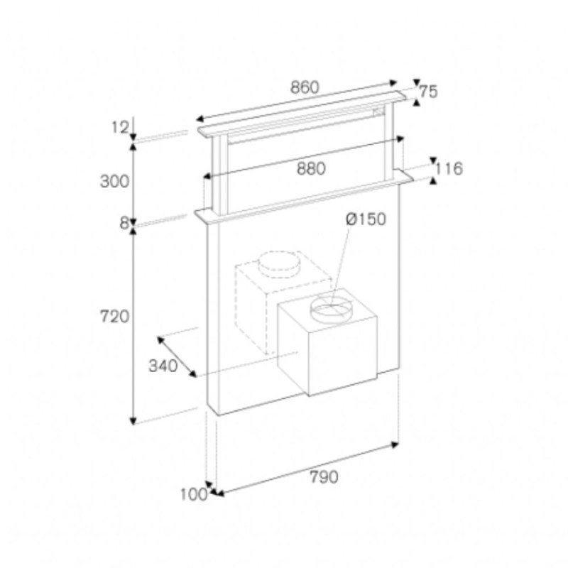 Cappa aspirante down draft Bertazzoni KDD90XA da 90 cm. 1 motore acciaio inox e vetro nero classe A