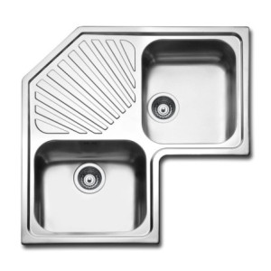 Lavello angolare da incasso 83x83 cm inox 2 vasche gocciolatoio