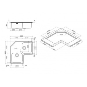 Zoom Lavello angolare da incasso ROAN2IBC 2 vasche con gocciolatoio 83x83 cm inox