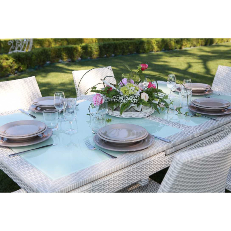 Tavolo polyrattan Adila bianco ghiaccio allungabile 160-220x100x76