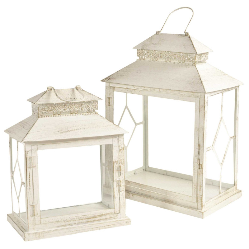 Lanterna metallo crema rettangolare 32x20xH45 cm elegante