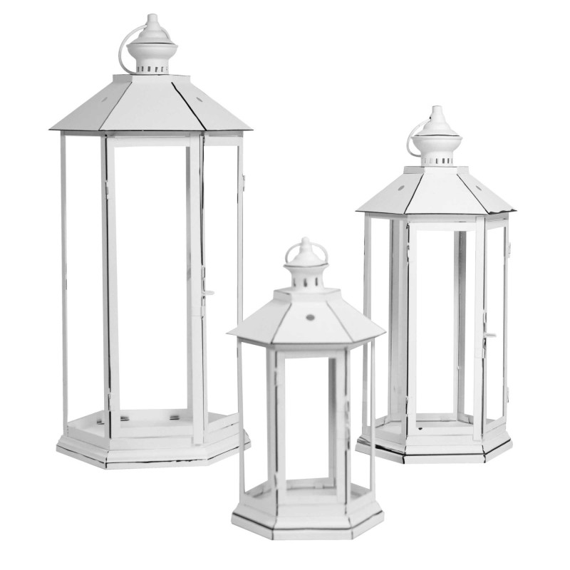 Lanterna metallo bianco esagonale 34x28xH69 cm elegante