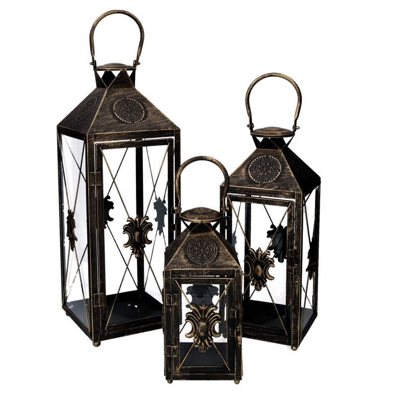 Lanterna metallo nero e oro 19x19x54,5 cm elegante moderna casa