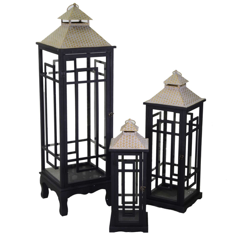 Lanterna legno nero 35x35x118 cm rettangolare elegante casa
