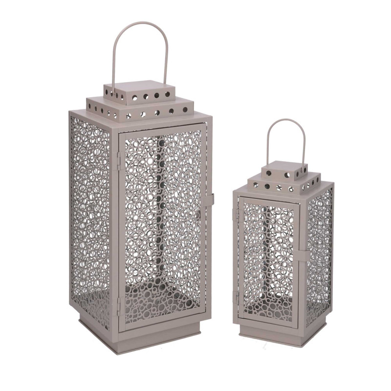 Lanterna metallo tortora 16x16xH39/48 cm elegante e versatile