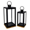 Lanterna metallo nero base legno 24x24xH55 cm elegante