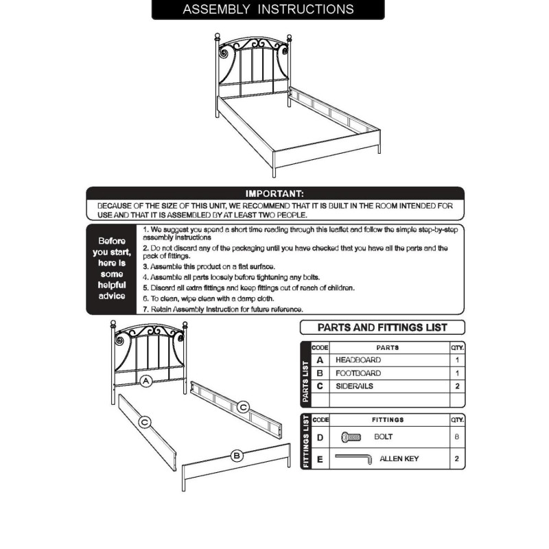 Letto Nodi singolo bianco metallo 100x195 cm elegante robusto