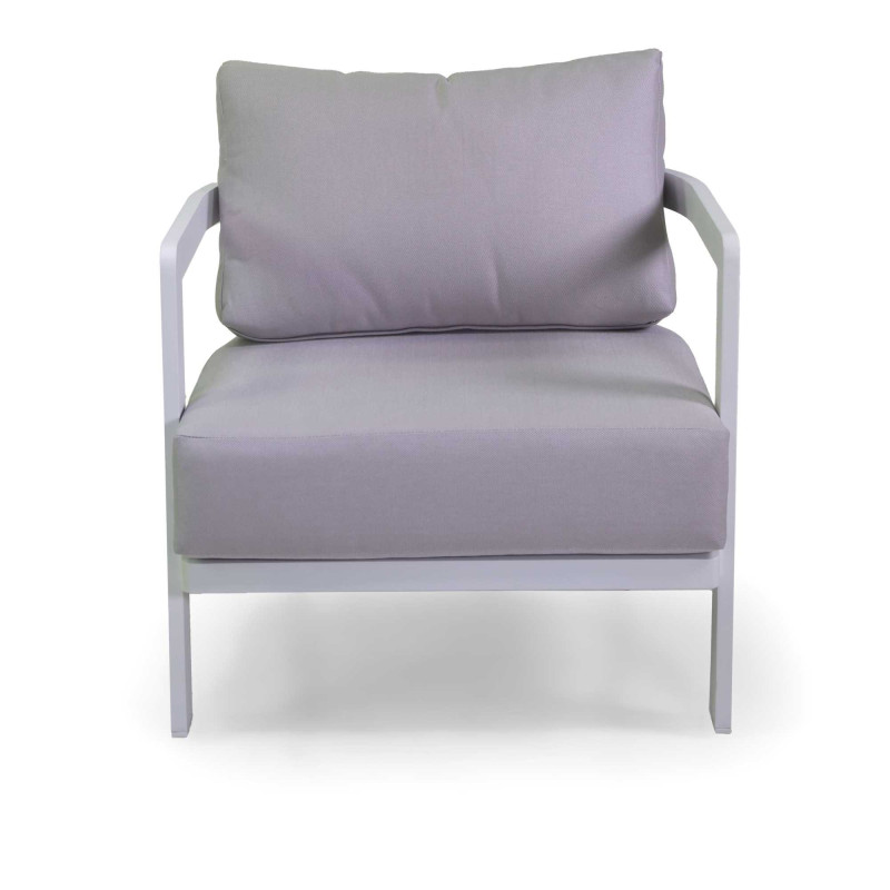 Salotto alluminio Aledo 2 posti bianco cuscini grigio chiaro elegante