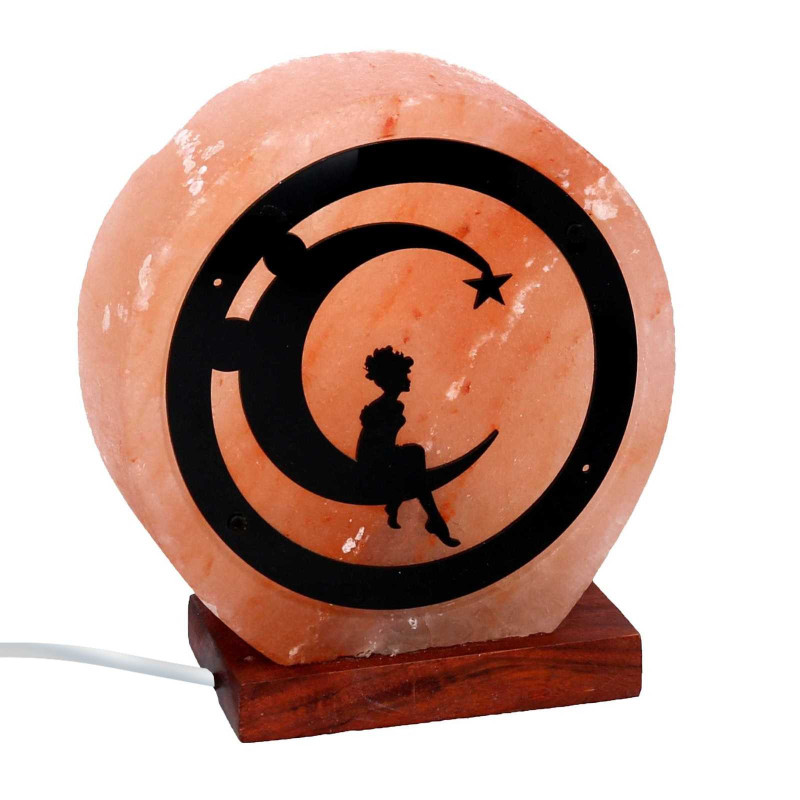 Lampada di sale luna con base in legno 18x6.5xH21 cm naturale