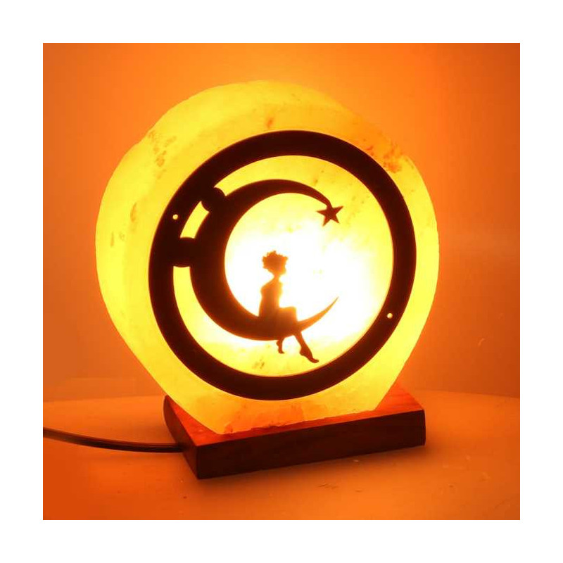 Lampada di sale luna con base in legno 18x6.5xH21 cm naturale