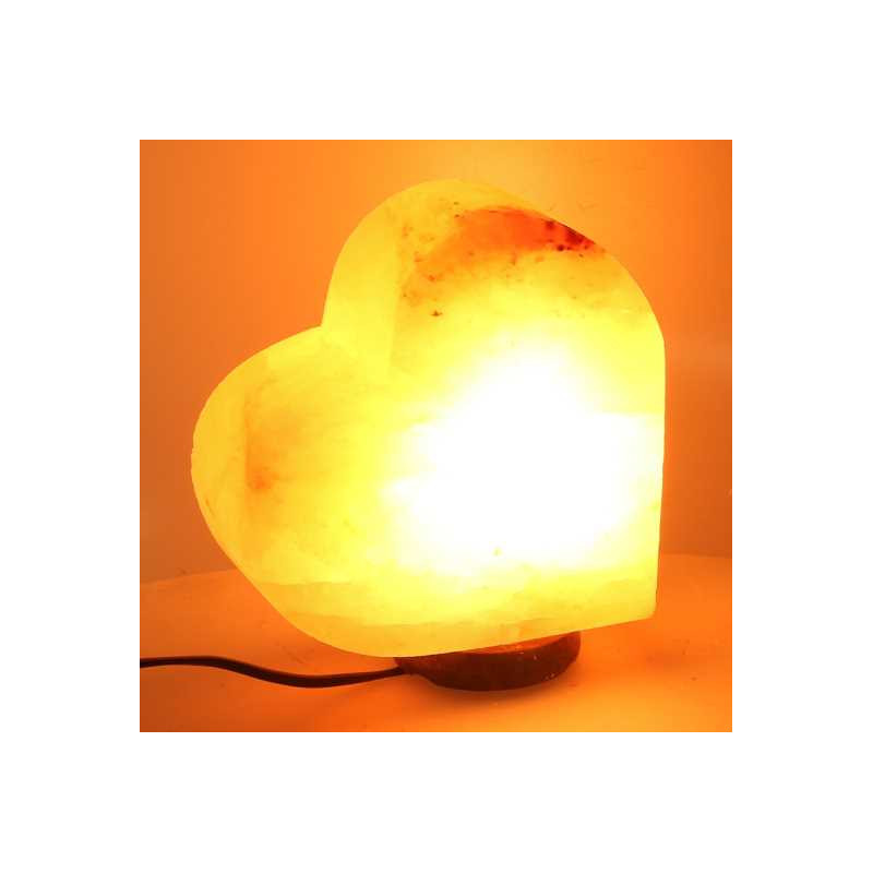 Lampada di sale cuore con base in legno 18x8xH19.5 cm naturale