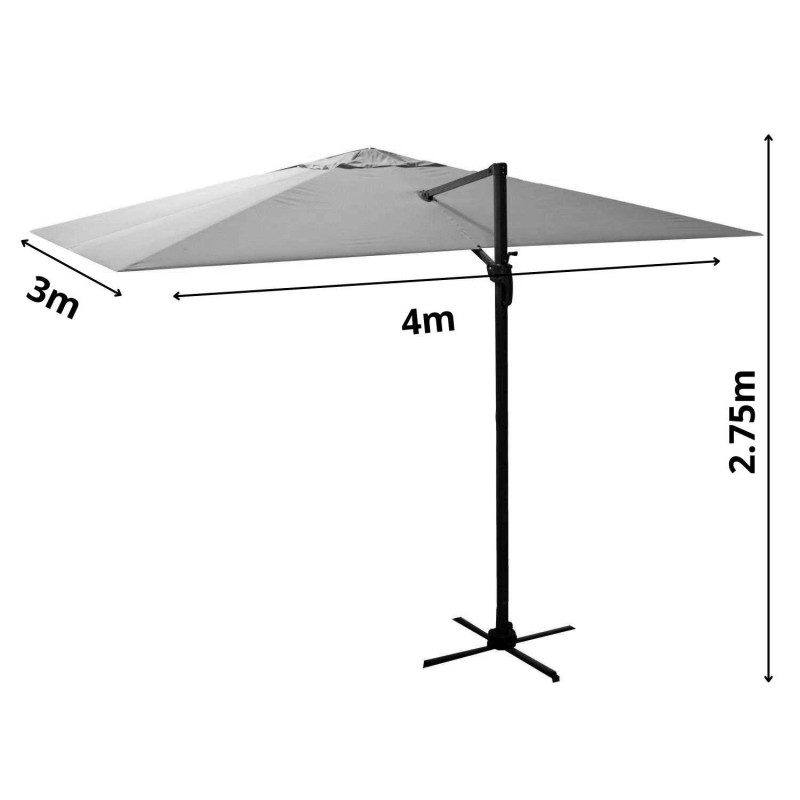 Ombrellone alluminio New Michigan 3x4 m palo laterale grigio