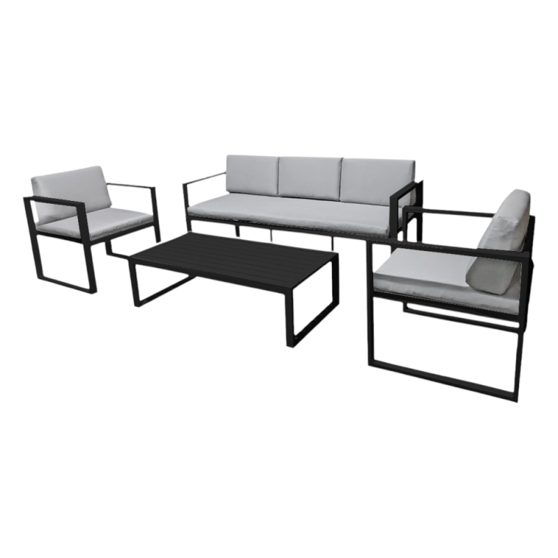 Set Sofa Naxos 5 posti alluminio grigio cuscini grigi giardino