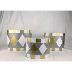 Tamburo in metallo bianco grigio oro 30x19x24 cm decorazione
