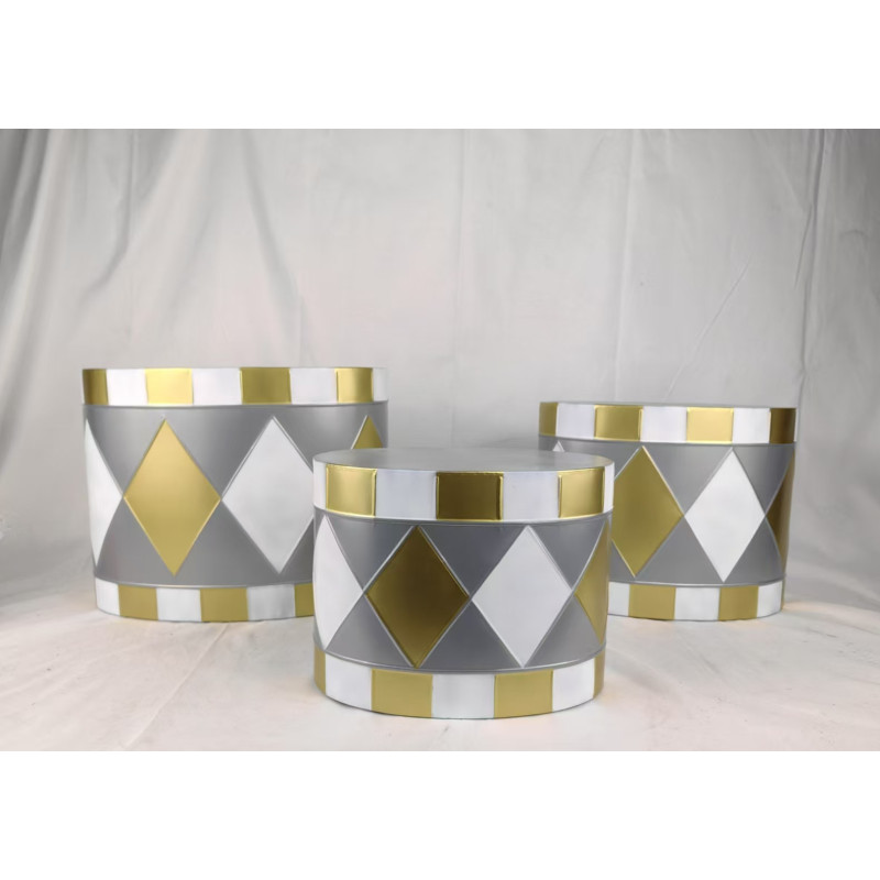 Tamburo in metallo bianco grigio oro 36x22x28 cm decorazione