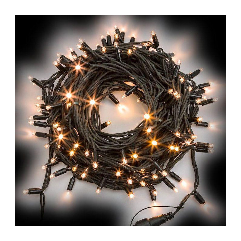 Catena 120 LED Bianco Caldo Flash IP44 230V Cavo Nero Natale