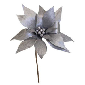 Fiore Elsa Argento 36cm Decorazione Natalizia Elegante