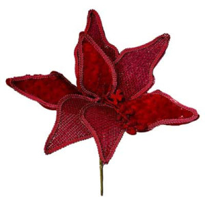 Fiore Juta Rosso 36cm Decorazione Natalizia Naturale