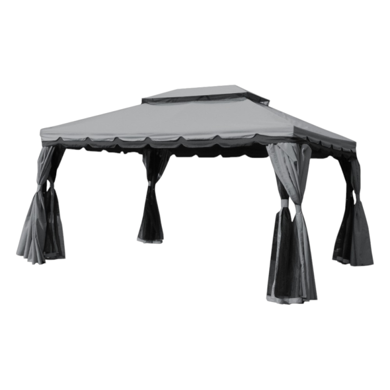 Gazebo Royal 3x4 mt grigio con teli laterali e zanzariera robusto