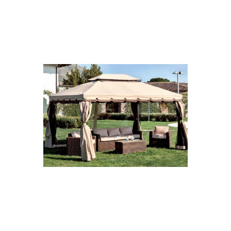 Gazebo Royal 3x4 mt moka con teli laterali e zanzariera robusto
