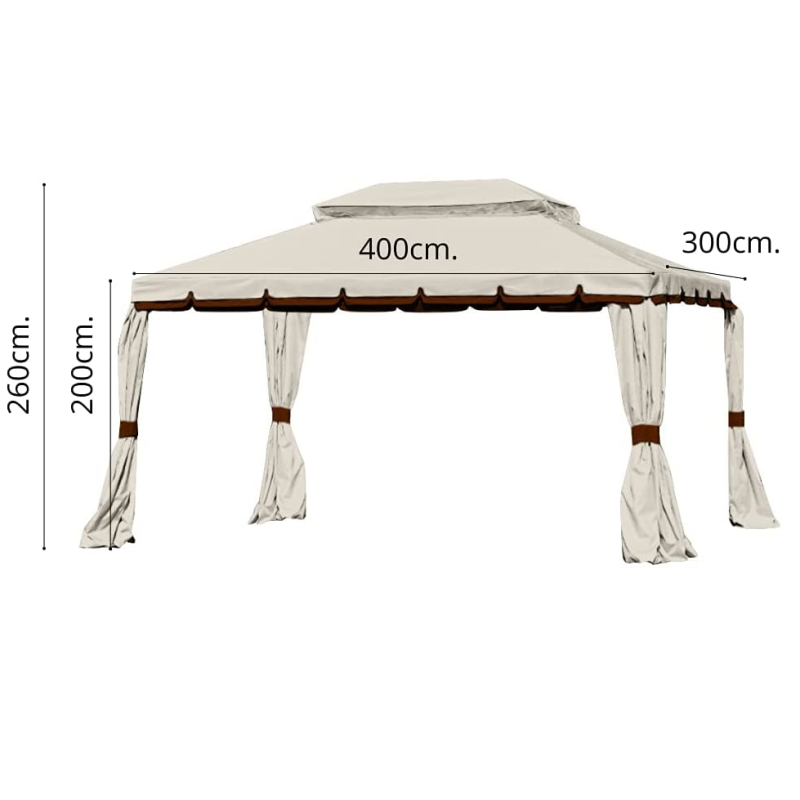 Gazebo Royal 3x4 mt moka con teli laterali e zanzariera robusto