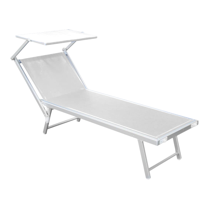 Lettino Lux Beach bianco con parasole 2 posizioni pieghevole