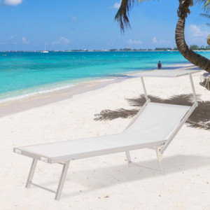 Zoom Lettino Lux Beach Bianco Con Parasole 2 posizione In Alluminio Pieghevole