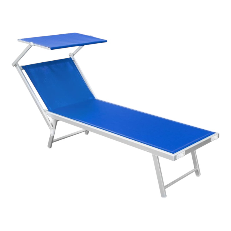 Lettino Lux Beach blu con parasole 2 posizioni pieghevole