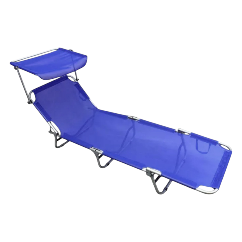 Lettino Pratic pieghevole blu alluminio con parasole giardino