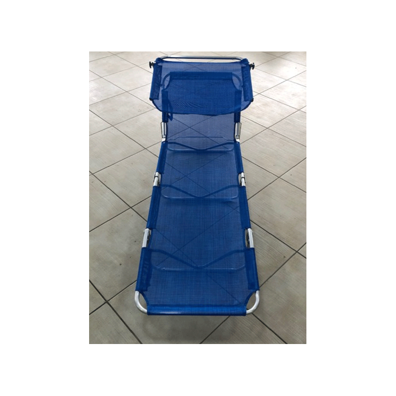 Lettino Pratic pieghevole blu alluminio con parasole giardino