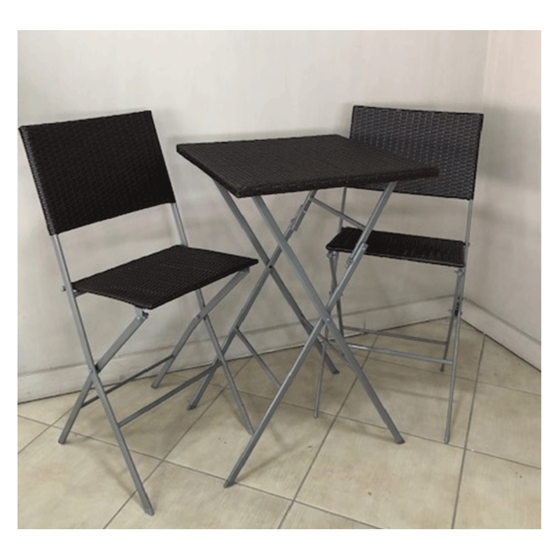 Set tavolo alto e 2 sedie pieghevoli moka - Pratiko Basic