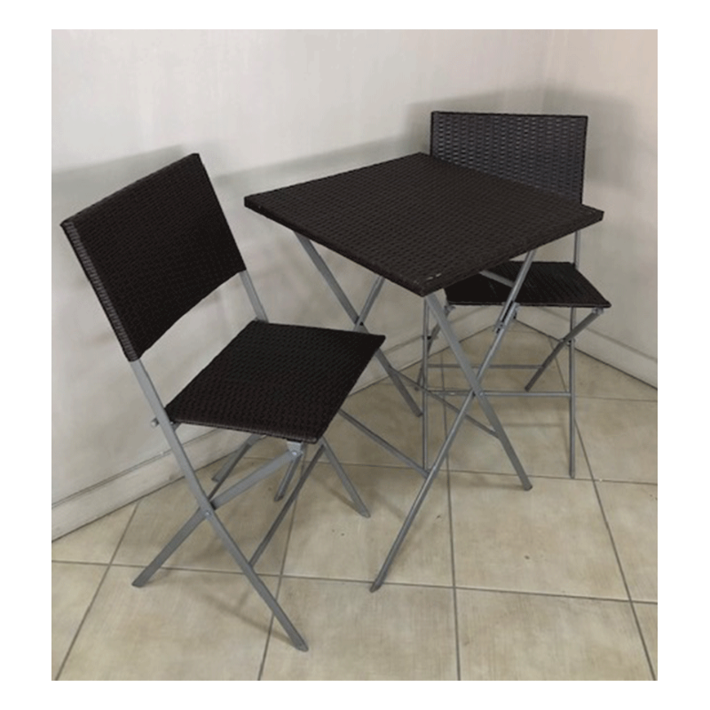 Set tavolo alto e 2 sedie pieghevoli moka - Pratiko Basic