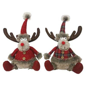 Set 2 Renne Crazy Rosso Scozzese 35cm - Decorazioni Natalizie
