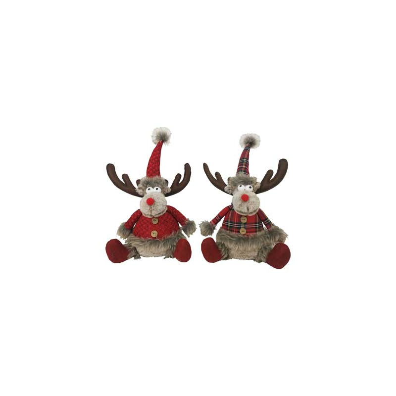 Set 2 Renne Crazy Rosso Scozzese 35cm - Decorazioni Natalizie