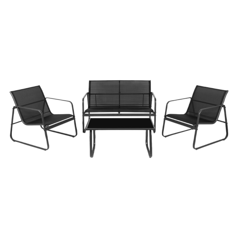Set Atena 4 Posti Metallo Nero e Textilene Nero Giardino