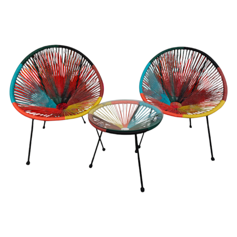 Set Cordonato 2 Sedute e Tavolino Multicolor da Giardino