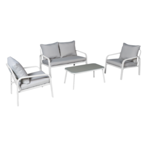 Zoom Set Ponza 4 Posti In Metallo Colori Bianco Cuscini Grigio Chiaro