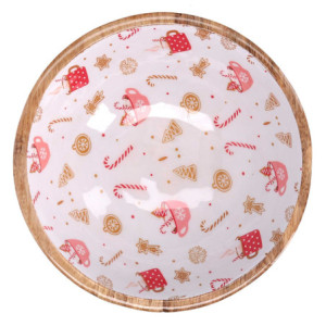 Zoom Ciotola legno decorativa rosso tondo cm ø35h12