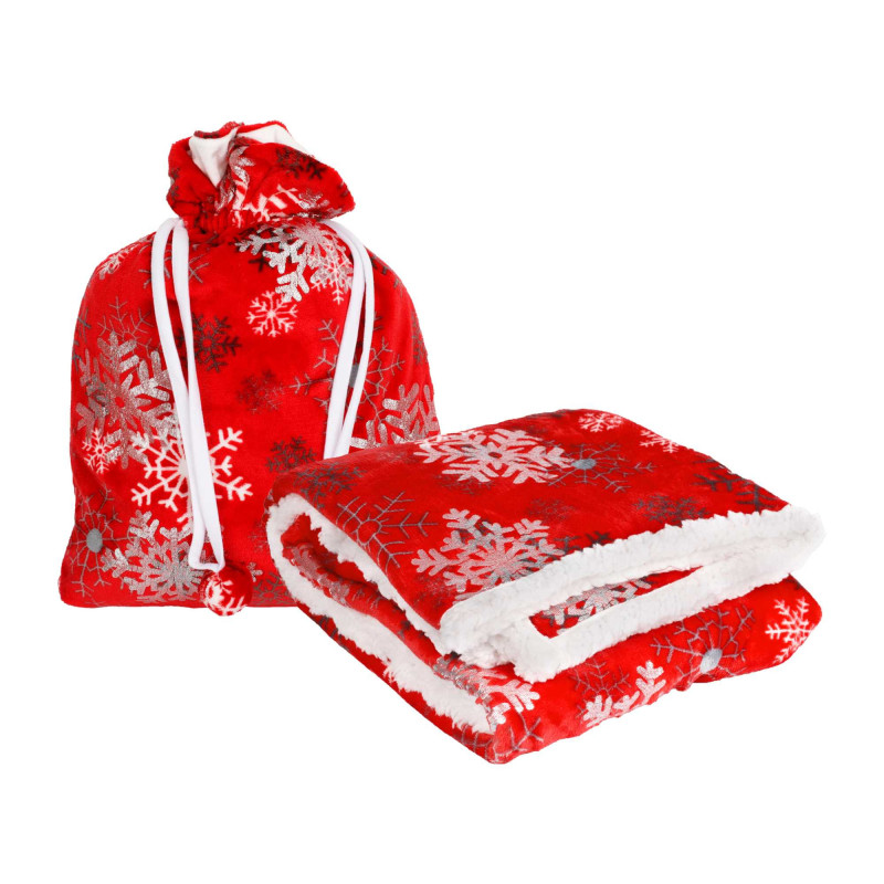 Coperta tessuto rosso fiocchi di neve 125x150 cm - Calda e natalizia
