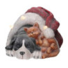 Cane resina nero con gatto, cappello e LED 35x34x24,6 cm