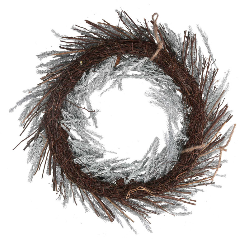 Coroncina innevata bianca con pigne Ø46x8,5 cm - Decorazione Natale