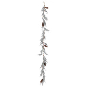 Festone innevato bianco con pigne 183 cm - Decorazione natalizia