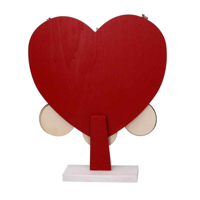 Cuore legno rosso 29x65x35 cm con renna - Addobbo decorativo
