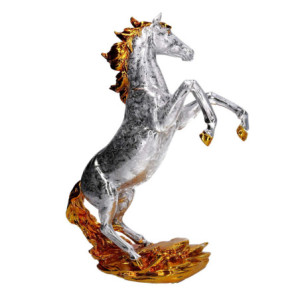 Zoom Cavallo resina argento e oro cm 24h30