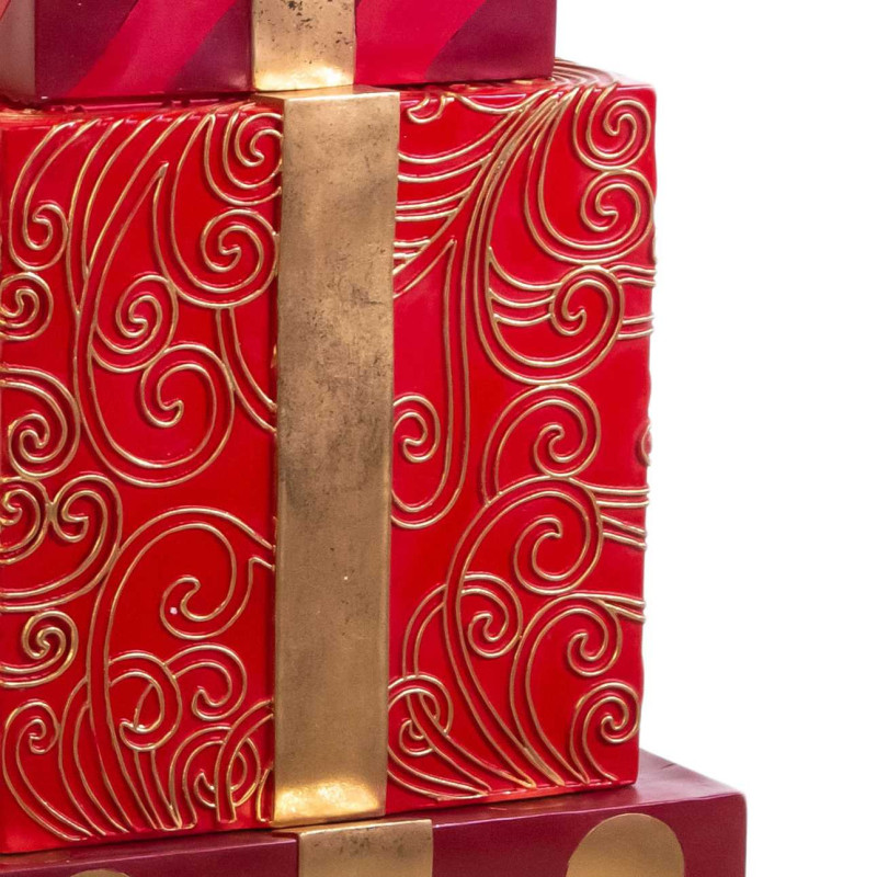 Pacco regalo resina trio oro e rosso 4,7x4,7h12,9 cm decorazione