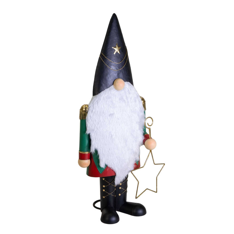 Gnomo metallo nero con stella 47,7x26,7x101,5 cm - Decorazione Natale
